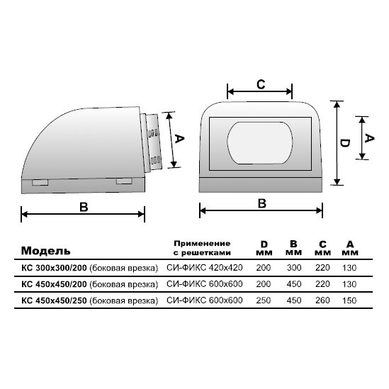 300х300/200 адаптер врезка вверх