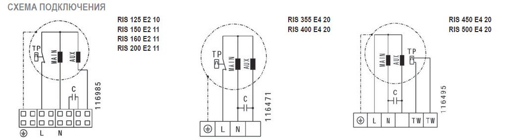RIS-500 E4 20 вентилятор канальный — Схемы монтажа